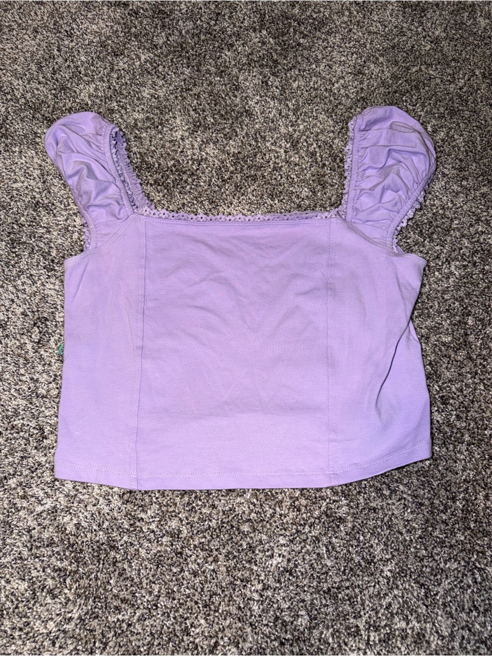 Hollister Lilac Ruffle Strap Square-Neck Crop Top